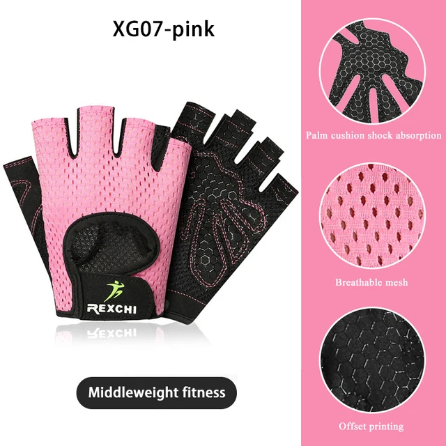 Gym Gloves Fitness Weight Lifting Gloves Body Building Training Sports Gloves Workout Half Finger Hand Protector for Men Women 07Middleweight pink