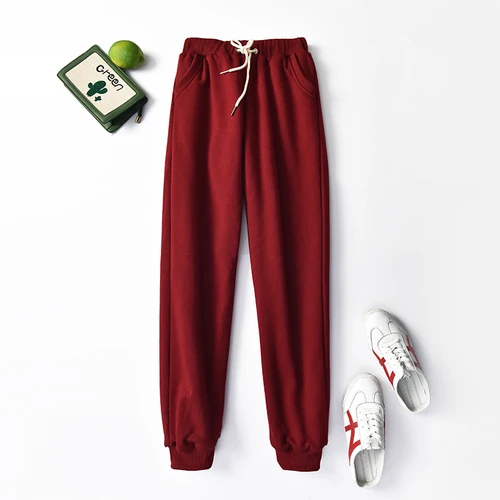 Бургундия Winter Cashmere Harem Warm Pants Womens Velvet Thick Cotton Lambskin Pants Streetwear Loose Causal Joggers Women Trousers S-3XL - Цвет: Бургундия