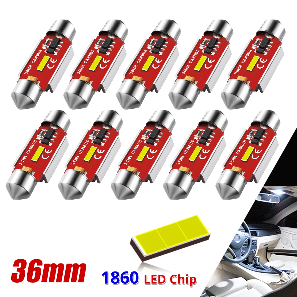 

10pcs Festoon 36mm C5W C10W LED Bulbs CANBUS 1860 SMD White Lamp For Car Auto Interior External Dome Trunk License Plate Lights