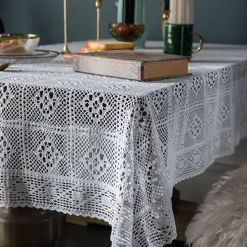 

American country knitted white crochet tablecloth hollowed cotton tablecloth coffee table tablecloth tablecloth cover towel