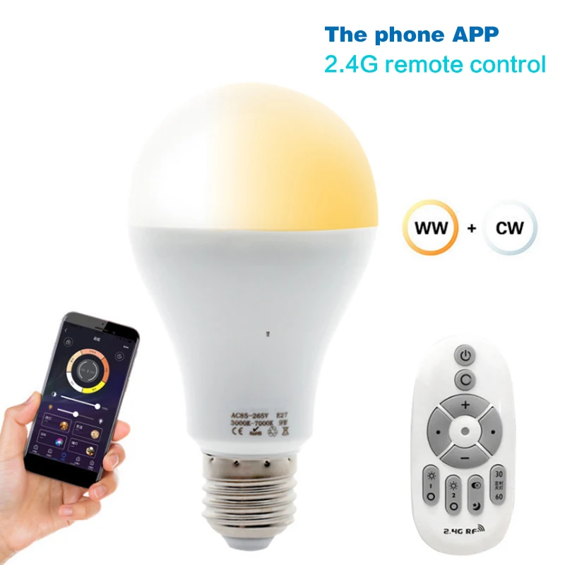 

2.4G Smart Bulb Remote Control Stepless Dimming Color Adjustment Led Lamp Phone App Control Remote Control Light E27 7/10W