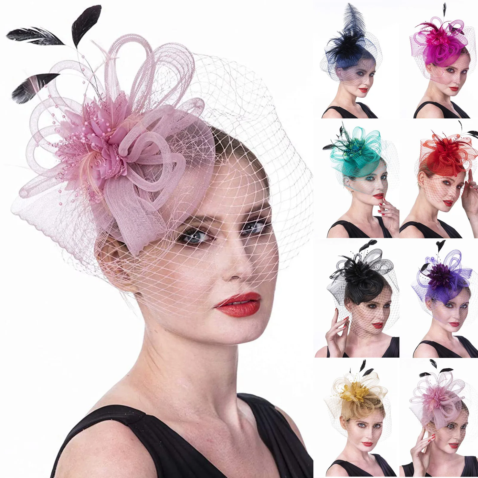 2021 새로운 여성 여자 메쉬 Fascinators 모자 칵테일 파티 머리띠 Headpiece 우아한 웨딩 모자 파티 여자