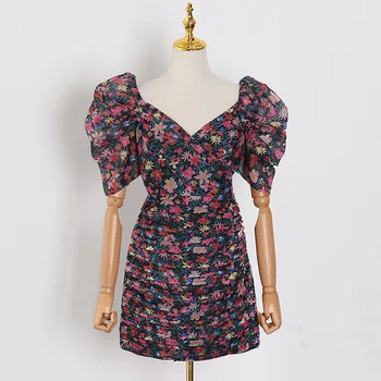 

Women Dress Spring 2020 Fashion Printed Puff Sleeve Dress Women Mini Dress