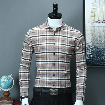 

Men's Button Down Long Sleeve Plaid Flannel Shirts Casual Standard-fit Button-down Collar Quality Brushed Cotton Gingham Shirt