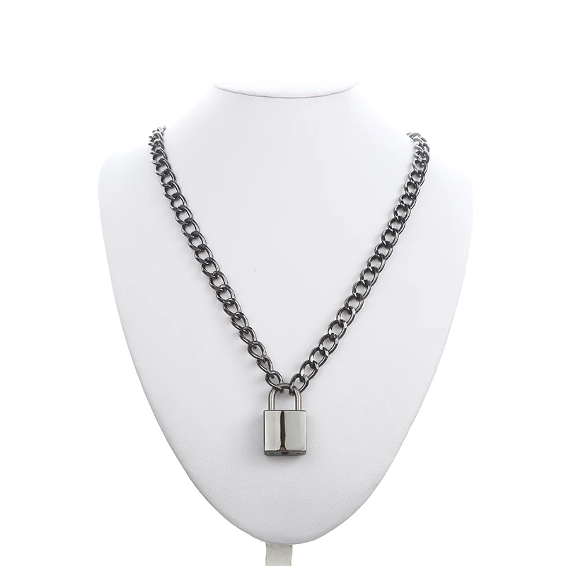 Черное ожерелье-цепь с квадратным замком ожерелье для женщин и мужчин металлический замок цепи хип-хоп готические ювелирные изделия Модные аксессуары Подарки