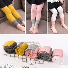 Leggings en coton Patchwork à Double aiguille pour filles, à la mode, printemps automne, pour enfants