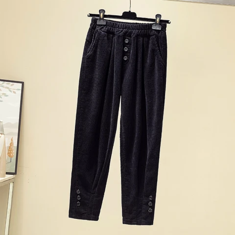 Black Осенне-зимние вельветовые брюки Pantalon Femme Повседневные свободные штаны-шаровары с высокой талией однотонные брюки женская одежда размера плюс - Цвет: Black