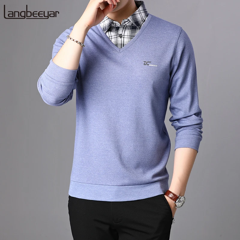 

2019 New Fashion Brand Sweater Men Pullover Shirt Collar Slim Fit Jumpers Knitwear V Neck Winter Korean Style Casual Men Clothes