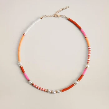 

Beautiful stitching design pearl necklace warm color sweet girl gift fashion charm short necklace travel vacation beach jewelry