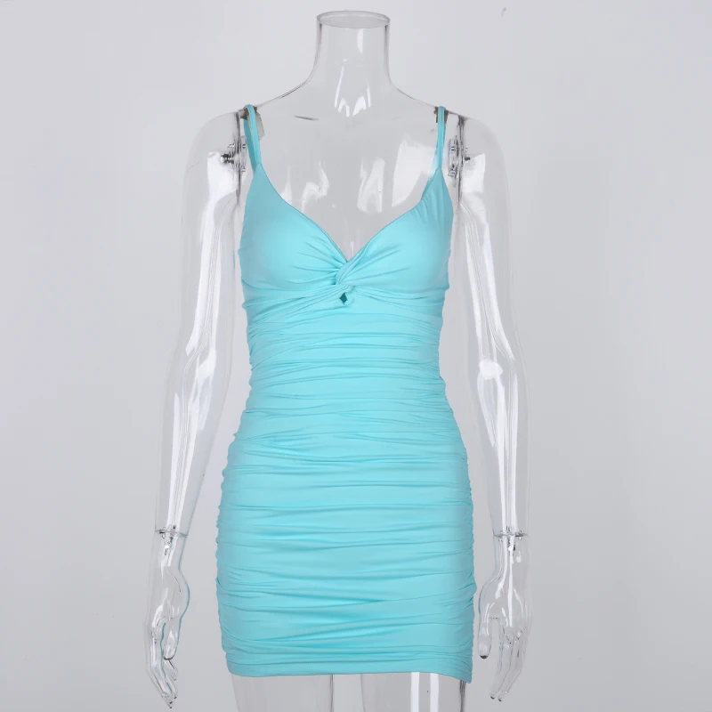 NewAsia, Двухслойное синее летнее платье для женщин, новинка, v-образный вырез, открытая спина, сексуальное платье, короткое, стрейч, облегающее, облегающее, с рюшами платье