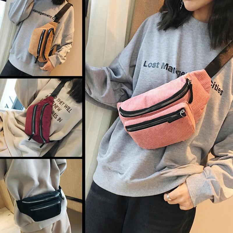 

Corduroy Waist Packs For Women Shouler Bags Fashion Lady Phone Waist Bags Female Travel Bags Lady Chest Bag Female Fanny Packs