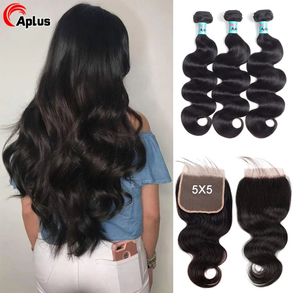 

Body Wave Bundles With Closure 5x5 Lace Closure With 3 Bundles Peruvian Human Hair Bundles With Pre Pluck Lace Closure Remy Hair