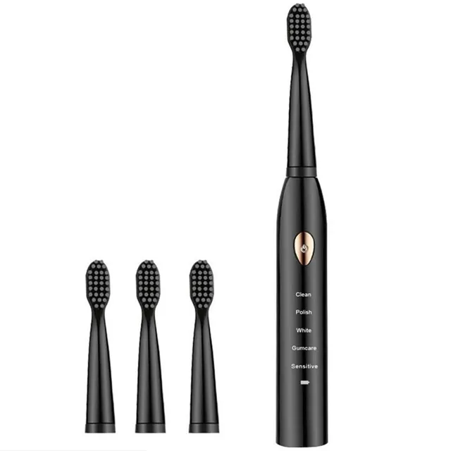 Electric Toothbrush for Men and Women Couple Houseehold Whitening IPX7 Waterproof Toothbrushes Ultrasonic Automatic Tooth Brush Black 4 Heads