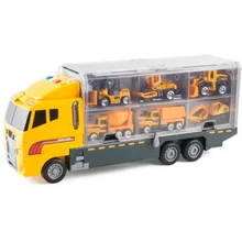 Большой грузовик и 6 шт. мини литой автомобиль модель 1: 64 масштабные Игрушки транспортные средства Перевозчик грузовик инженерные игрушки для детей мальчиков