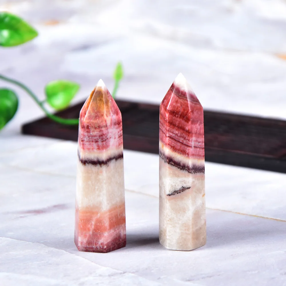 Prisms Wand Treatment-Stone Obelisk Natural Crystal Quartz-Point Rhodochrosite Gift Hexagonal