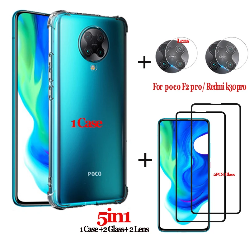 5 в 1 чехол для смартфона poco f2 pro защита из закаленного стекла redmi note9 9s 9pro k30 пленка