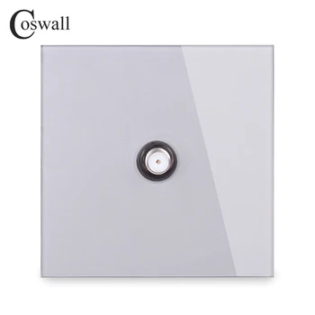 

COSWALL Crystal Tempered Glass Panel Wall Socket 1 Gang Satellite Outlet R11 Series Grey Gray Color