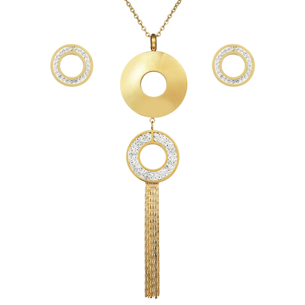 

006Jewelry Set For Women Silver & Gold Color Round Design Necklace Stud Earrings Party Jewelry 2020