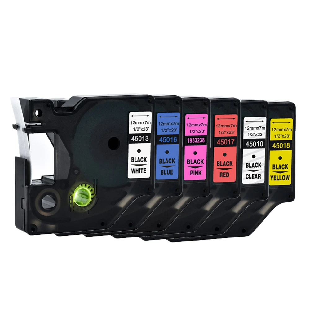 de cinta de etiquetas Compatible con Dymo 45013, 45010, 45016, 12mm x 7m, negro sobre blanco, 15 colores, 5 paquetes|Cintas de impresora| - AliExpress