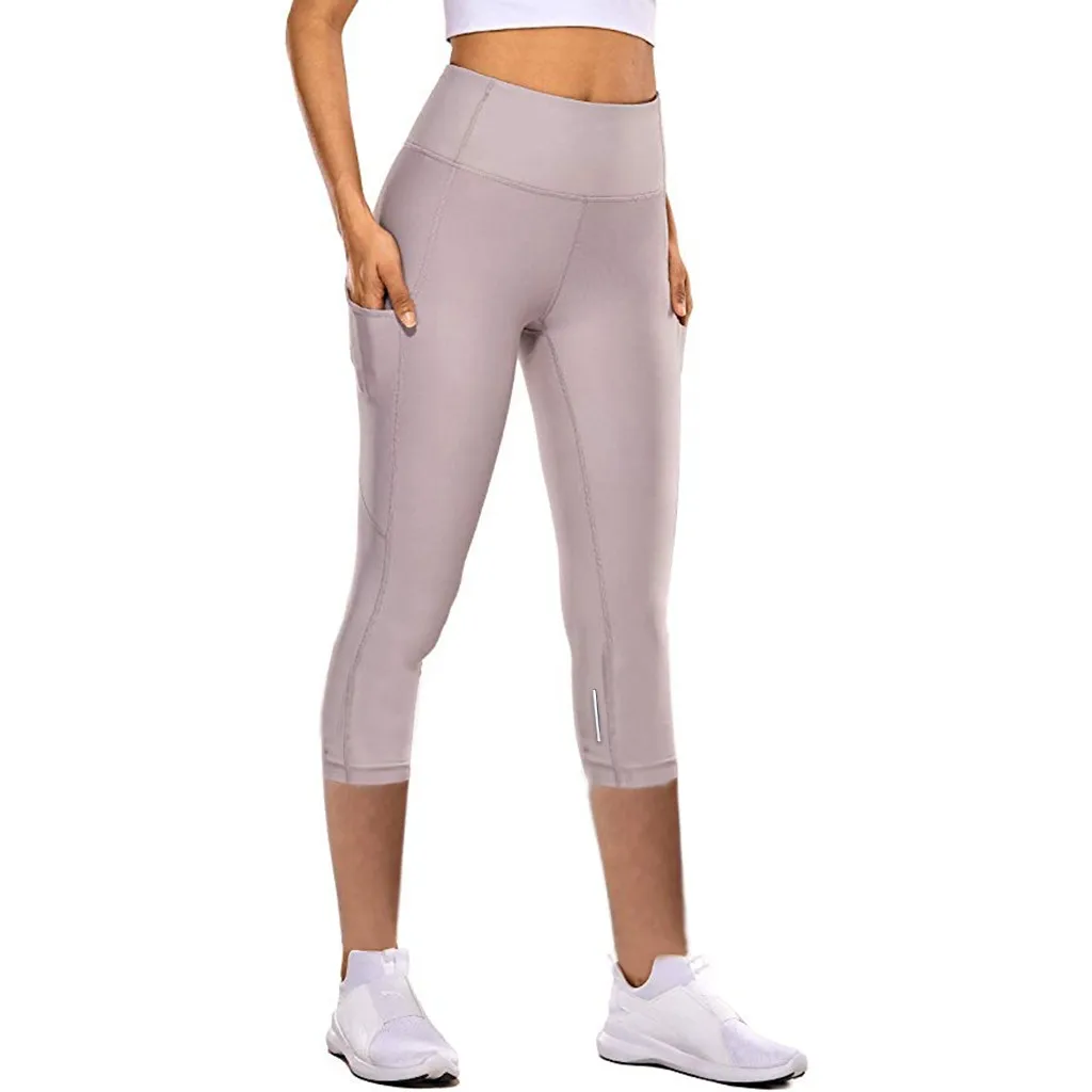 Sport Leggings Women Tight Elastic Quick Drying Yoga Pants Seven Point Yoga Pants Elastic Slim Tight Workout Pocket Sweatpants