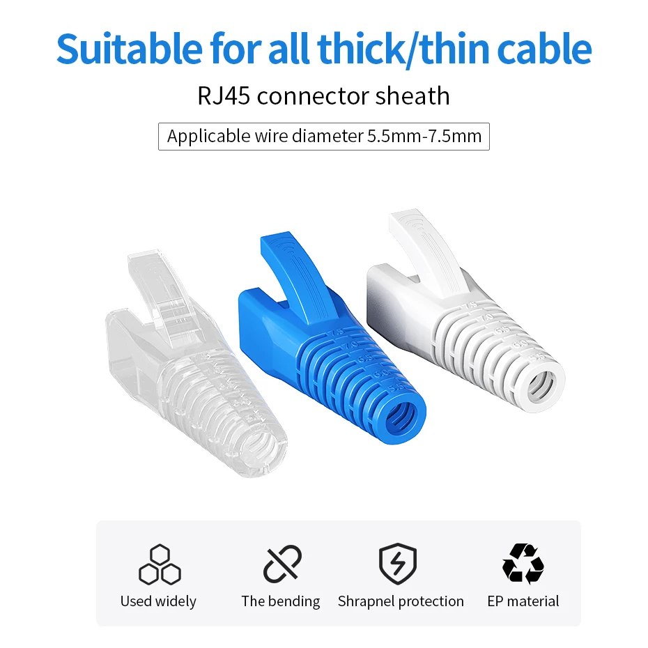 tampa rj45, cat7 cat6a cat6 cat5, 100 unidades, tamanho 5.5-7.5mm