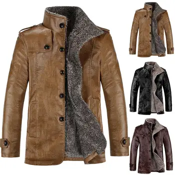 

2019 new leather jacket men winter thick wool faux leather coat men casual thermo stand-up collar faux leather coat warm jacket