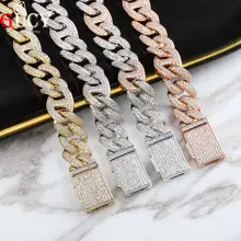 GUCY 7-9 Inch Lock Clasp 14mm Heavy Iced Out Cuban Bracelet Chains Cubic Zircon Link Hip Hop Rock Jewelry For Men Women