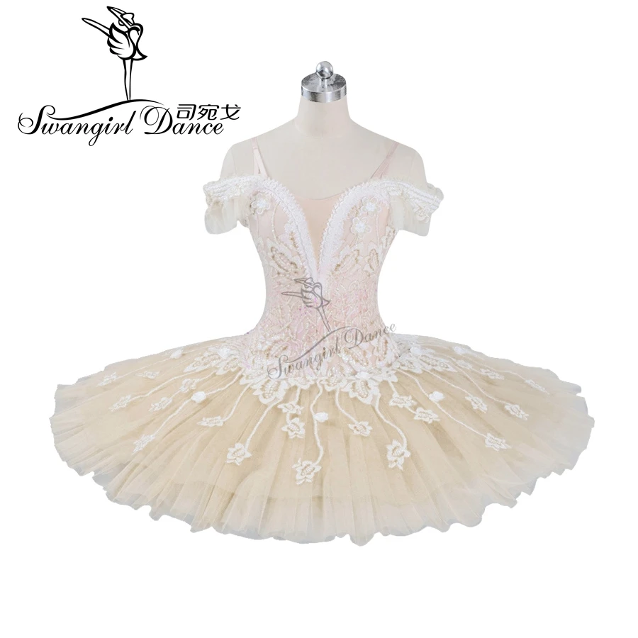 adult beige cream professional ballet tutu girls peformance tutu puffy flower fairy doll classical ballet stage costumeBT9073