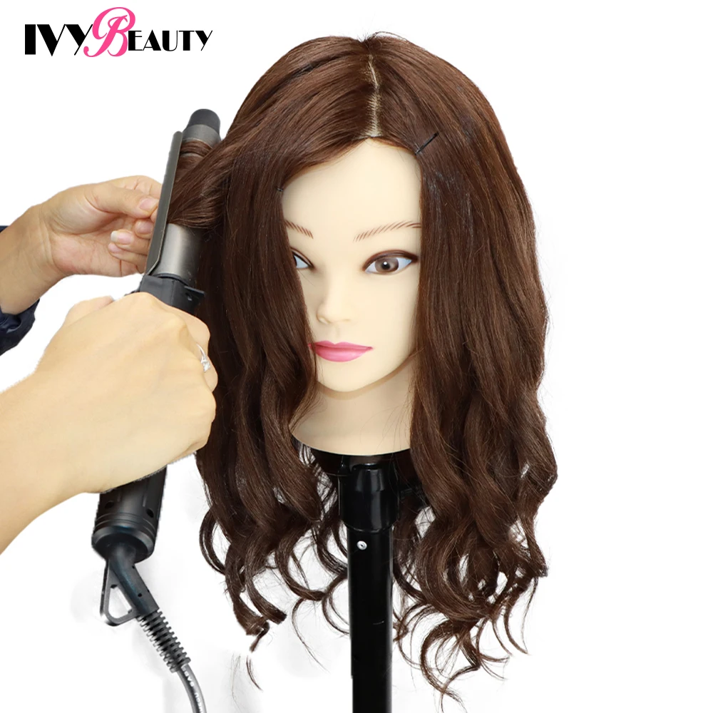 Female Mannequin Training Head And Stand For Hairdressers Hairstyles 85% Human Hair Training Head For Braid Hairdressing Head