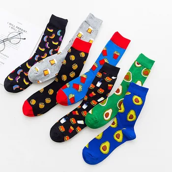 

Colorful Hot Dog Hamburg Beer Pattern Novelty Crew Socks Men's Funny Food Kawaii Sokken Creative Casual Cotton Socks For Male
