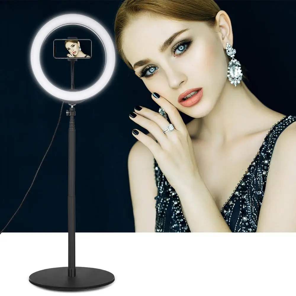 PULUZ 140 см круглое основание настольное крепление+ 10,2 дюймов 26 см светодиодный светильник для видеосъемки+ Штатив для холодного башмака с шаровой головкой и зажимом для телефона