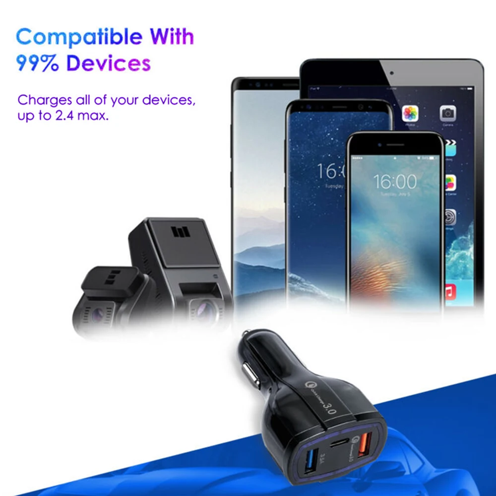 Авто черный QC 3,0 Быстрая зарядка-адаптер с двумя USB Порты и разъёмы быстрая Зарядное устройство 5 V/3.5A