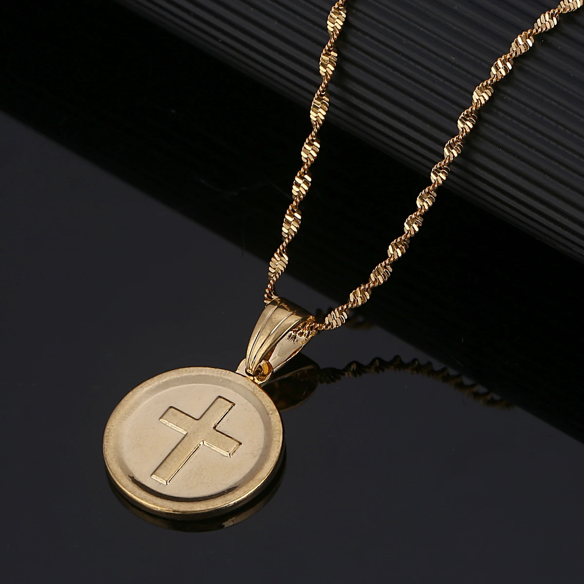 Gold Color Men's Round Cross Pendant 