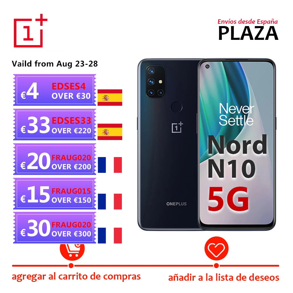 Чехол из ПВХ для Oneplus Nord N10 5G Смартфон Android 10 Телефон Поддержка OTG NFC Snapdragon 690 Dual Sim