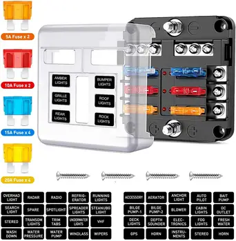 

12/6 Way Blade Fuse Block 6/12 Circuits with Negative Bus Fuse Box Holder with LED Indicator ATO/ATC Fuse Panel Waterproof Cover