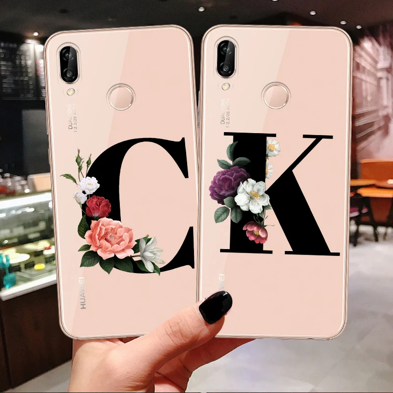 

Name flowers Phone Case For Huaweis P40 Lite P40Pro 2020 Cases Custom black letter silicone Cover For Huaweis P30 Pro P20 Lite
