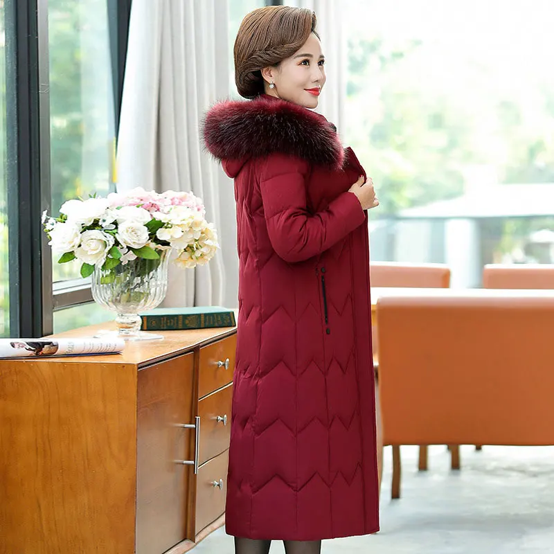 Kopen Vrouwen Kleurrijke Bontkraag Lange Hooded Oversized Winter Down Jas Dikke Warme Jas Katoen Gewatteerde Gewatteerd Parka 3D Grote Pocket