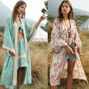

Summer Beach Dress Beach Cover Up Beach Exit Saida Praia Dress Swimsuits Kaftan Summer New 2020 Print Cape Female Cotton