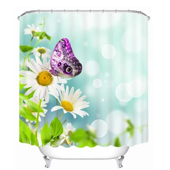 

DIY Printed Shower Curtains Colored Flowers Butterfly Pattern Waterproof Bathroom Curtains Thicken Fabrics Bath Curtain BE-079