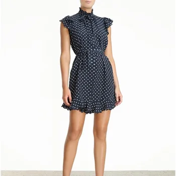 

Summer 2020 new women's fashion short sleeve polka dot waist belt dress