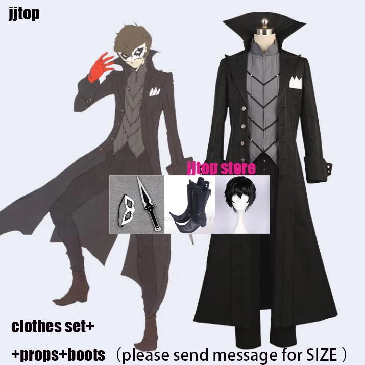 full set Persona 5 cosplay P5 Joker костюм куртка Ren Amamiya полный комплект Akira Kurusu униформа наряд мужские вечерние парик на Хэллоуин нарядная обувь - Цвет: full set