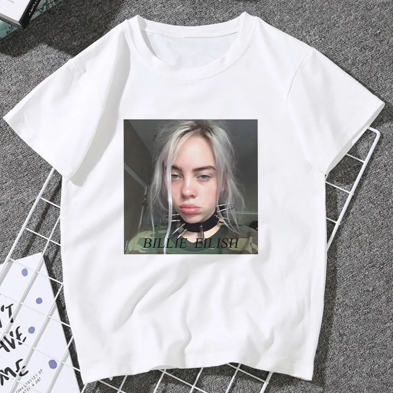 Уличная футболка в стиле хип-хоп Billie Eilish, женская футболка в стиле Харадзюку, повседневная мужская футболка с круглым вырезом и короткими рукавами, крутая графическая футболка в стиле хипстер