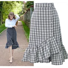 Женские клетчатые юбки в английском стиле, элегантные женские юбки до середины голени с завышенной талией