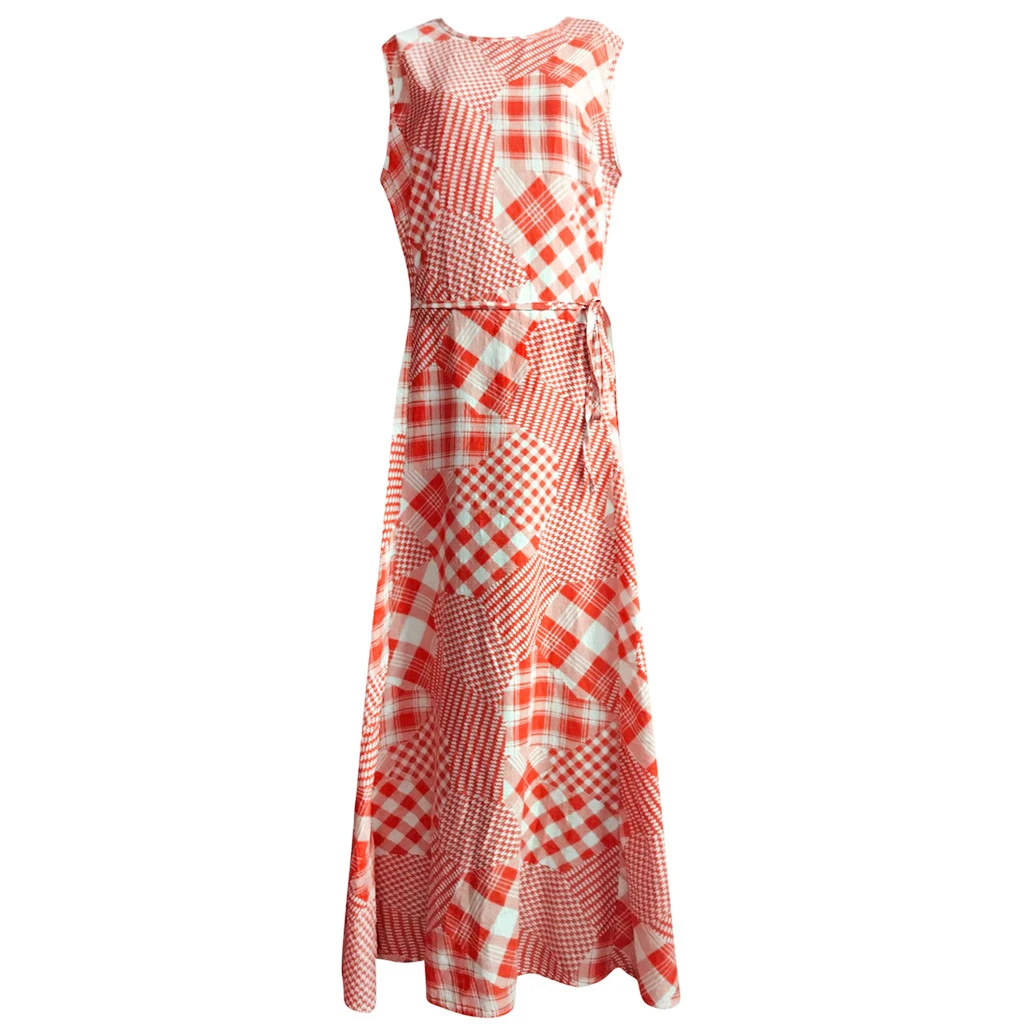 Women Sexy Lace Dress Vintage Print Patchwork O-Neck Sleeveless Summer Plus Size Maxi Long Ladies Dresses Elegant Girls  723