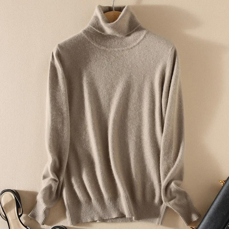 

TONFUR Knitted Turtleneck Autumn Winter Sweater Women Match Basic Cashmere Blend Female Solid Turtleneck Collar Pullovers