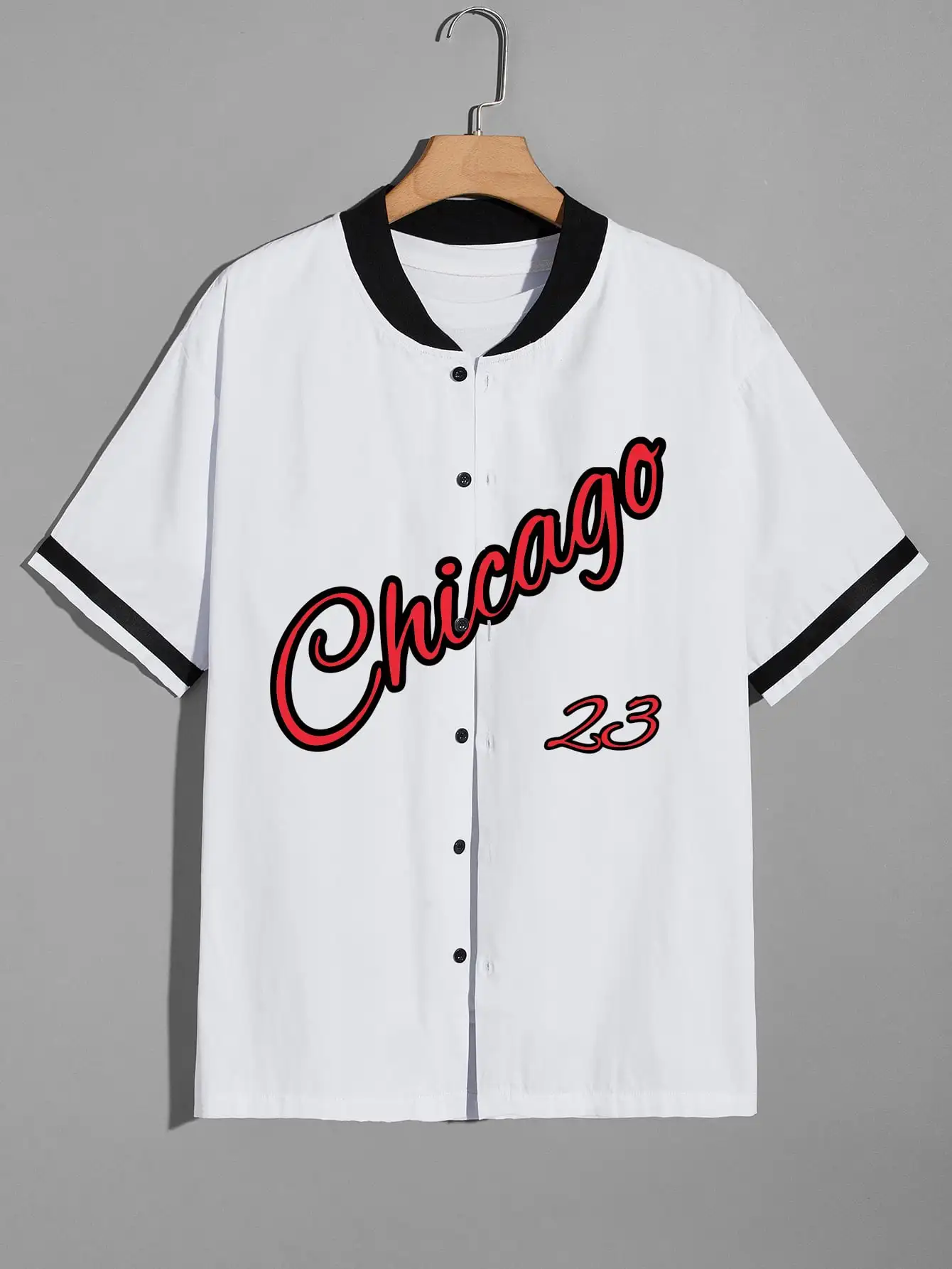 Men Letter Print Graphic Baseball Collar American Streetwear Style Causal Patchwork Plaid Basketball  Shirt