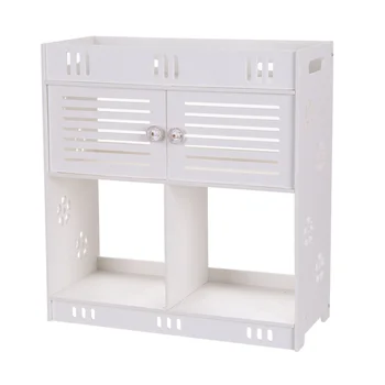 

Non-Perforated PVC Hanging Wash Cabinet 3-layer Two Doors Wall Cupboard for Home Bathroom