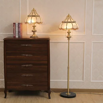 

All Copper European-Style Living Room Floor Lamp Table Lamp Master Bedroom Bedside Lamp Study Vertical Lamp Retro American