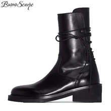 Buono Scarpe/Брендовые женские ботильоны с перекрестной шнуровкой; модные черные ботинки на шнуровке; Botas Fenimina; повседневные ботинки на молнии в байкерском стиле; коллекция года