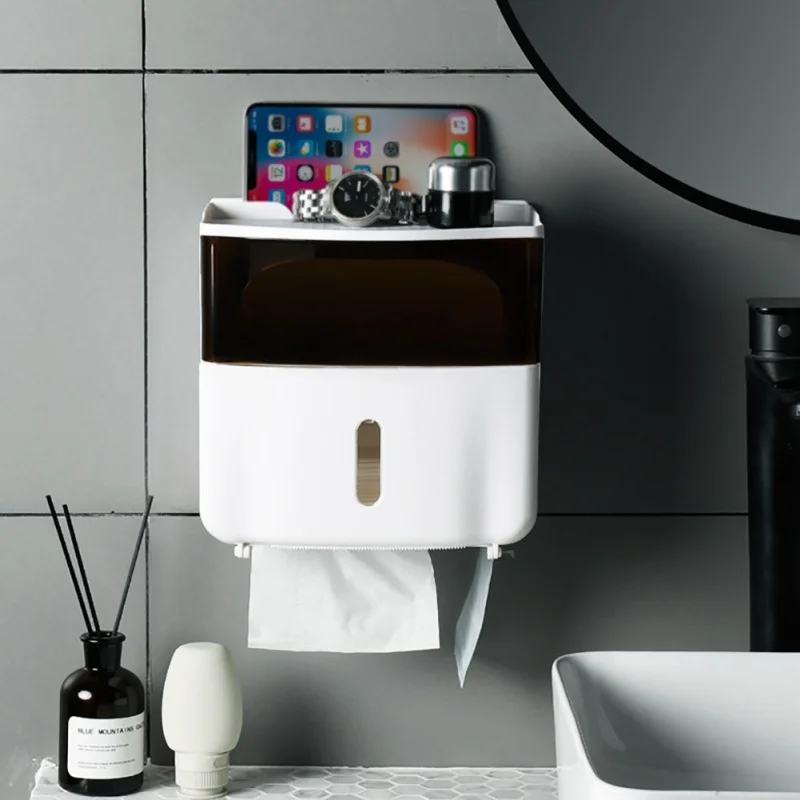 

Multifunctional Tissue Box Plastic Household Creative Living Room Tissue Holder Roll Paper Storage Toilet Free Punching Drawer